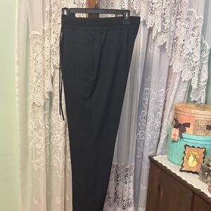 ZARA Basic Black Tapered Slacks Sz L Elastic & Drawstring Waist